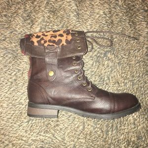Animal print/brown combat boots